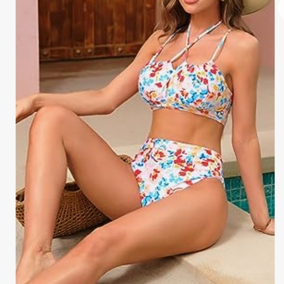 Tutorutor High Waisted Ruffle Floral Print Bikini Set Size XL - Picture 2 of 13